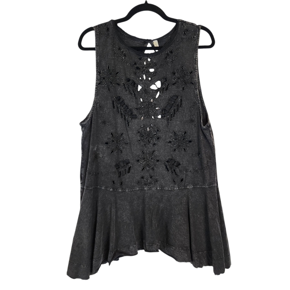 Free People Black Embellished Tunic Top